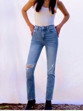 Reformation Liza High Rise Jeans in Palermo Destroyed Blue Size 26